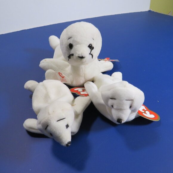 Seymour white seals ty beanie babies (1) large (2) small stuffed Animal plush - Picture 4 of 15